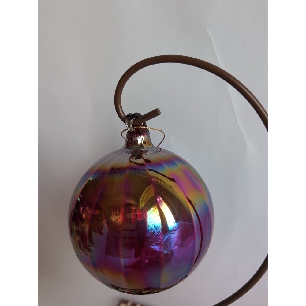 Vtg Iridescent Red Ribbed Blown Glass Christmas Ornament Ball Large - Picture 2 of 3